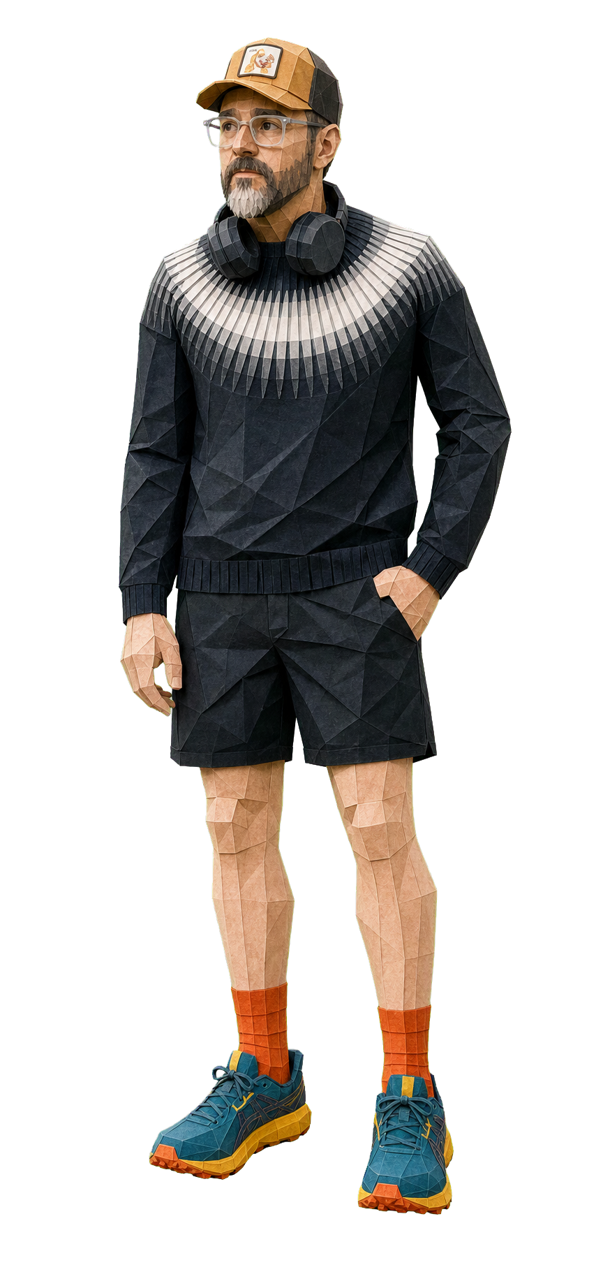 Papercraft interpretation of Norm standing on a paper surface